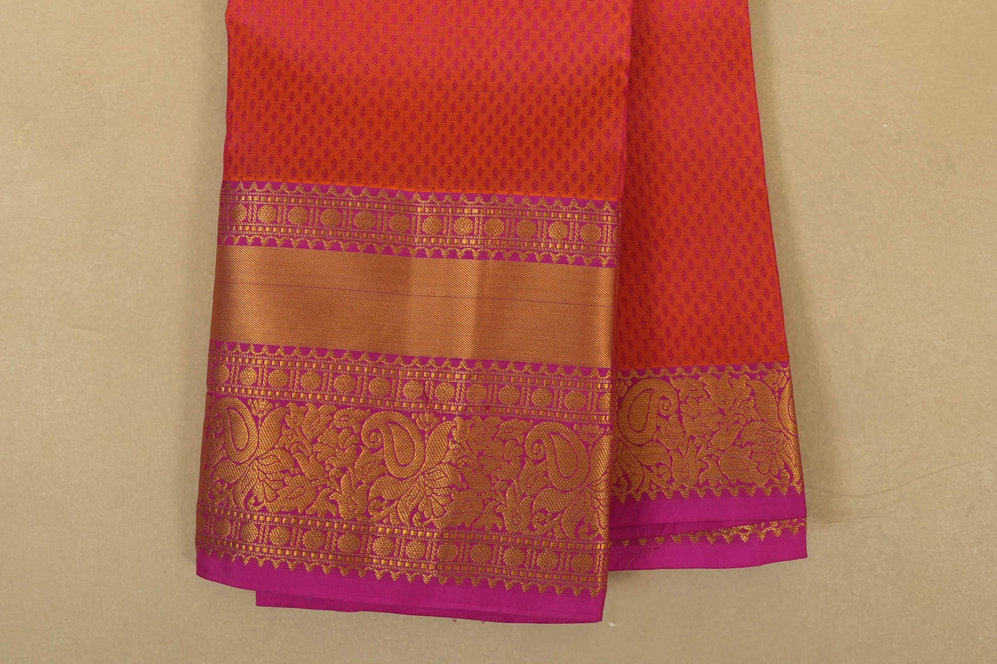 Orange Light weight Kanchipuram Silk Saree border zoom