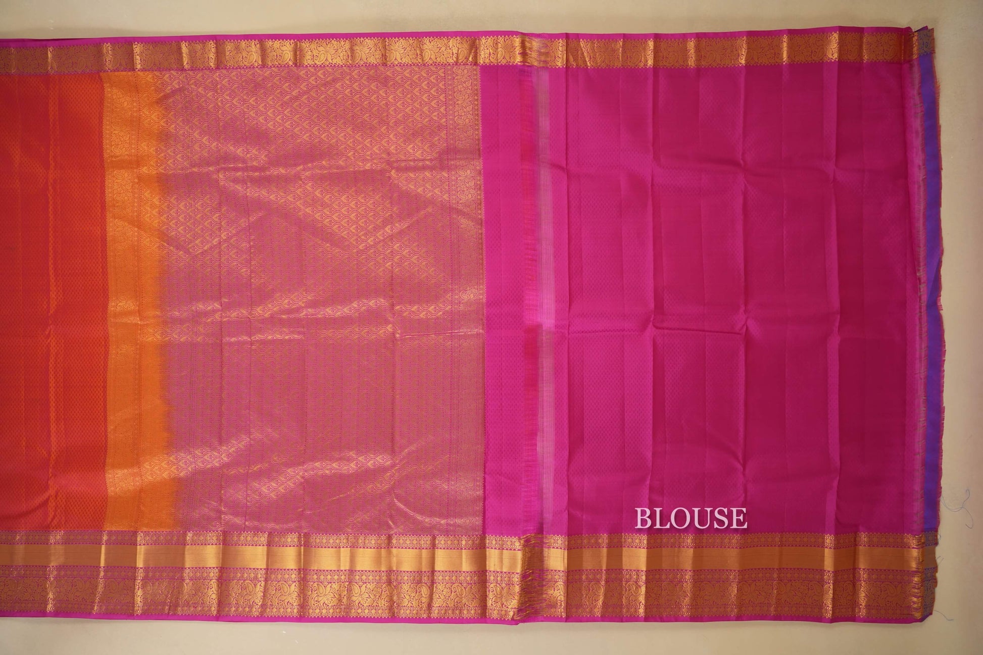 Orange Light weight Kanchipuram Silk Saree Blouse