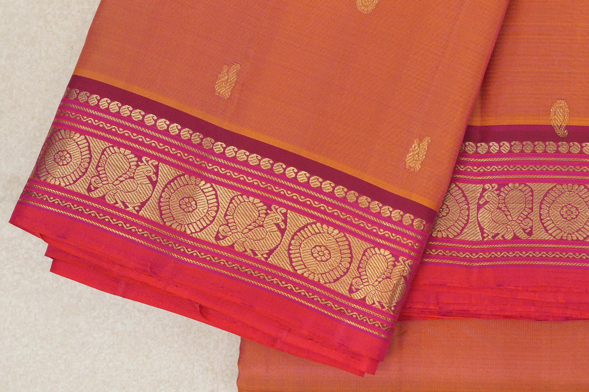 Dual Tone of Yellow and Pink Vintage Kanjivaram Silk Saree border zoom