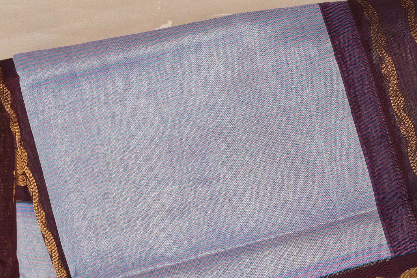 Ice blue with Deep plum Nine And A Half Yards Silk Cotton Saree by Shreenivas silks PSSR019146