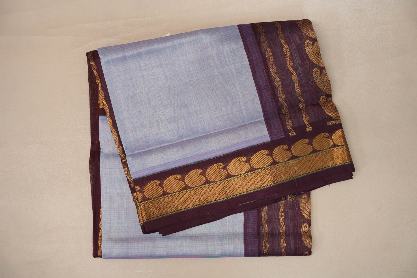Ice blue with Deep plum Nine And A Half Yards Silk Cotton Saree by Shreenivas silks PSSR019146