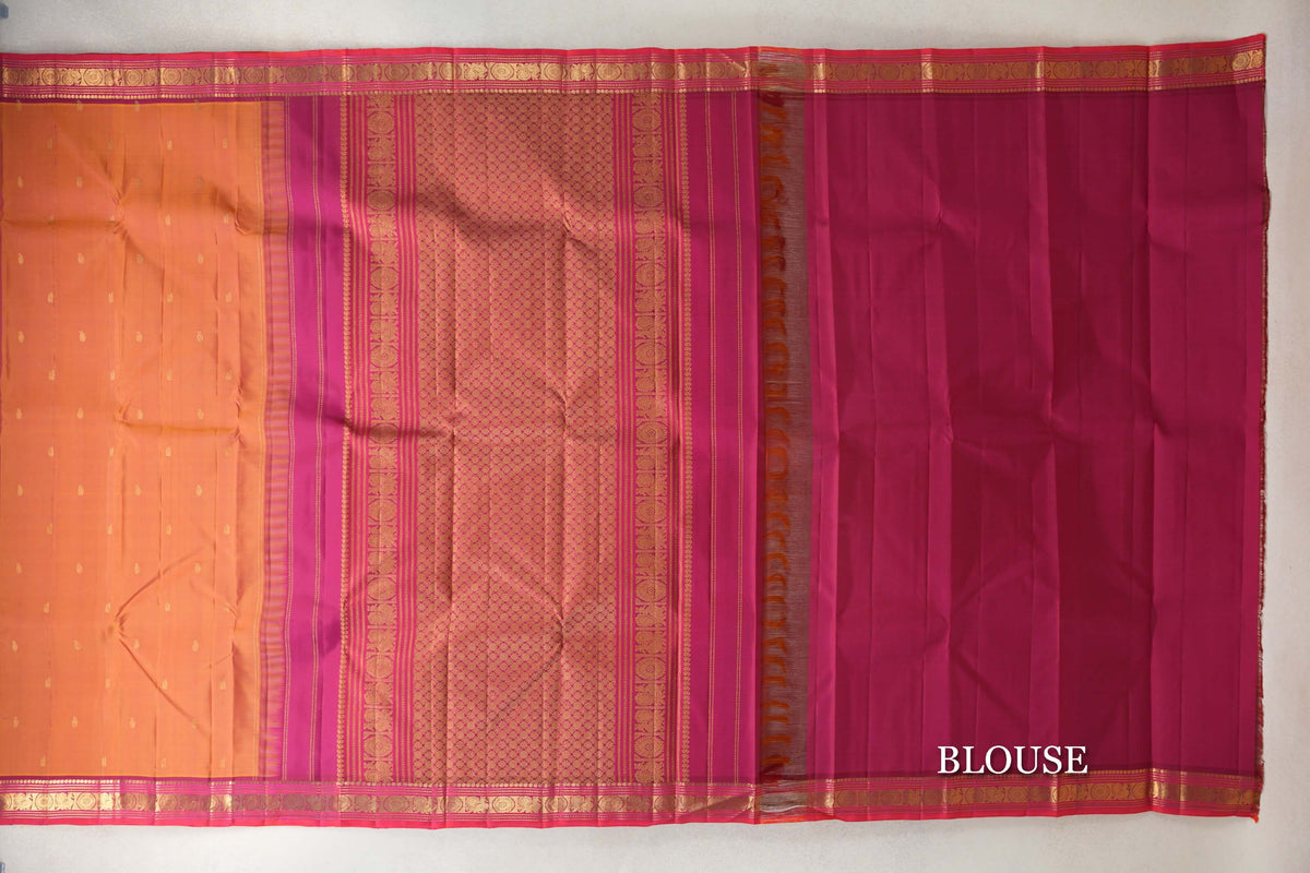 Dual Tone of Yellow and Pink Vintage Kanjivaram Silk Saree blouse