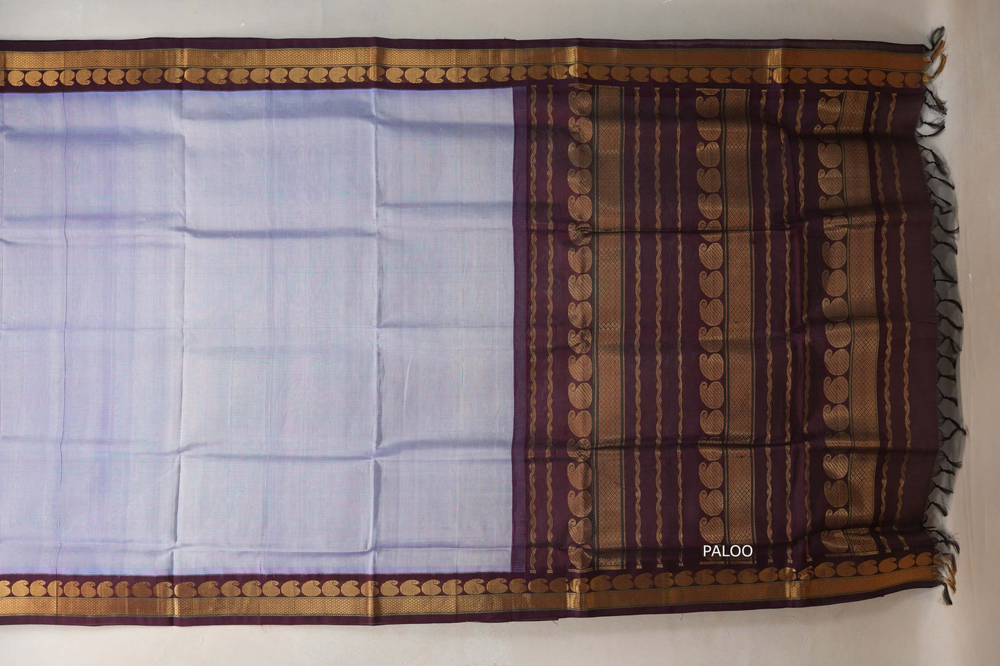 Ice blue with Deep plum Nine And A Half Yards Silk Cotton Saree by Shreenivas silks PSSR019146