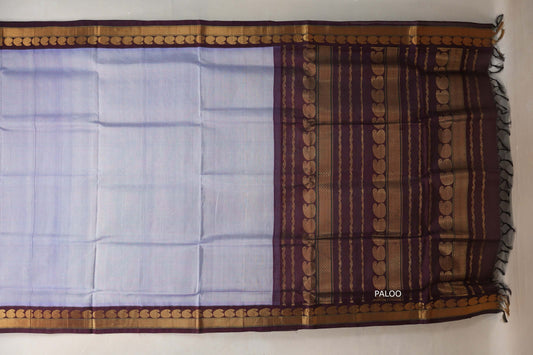 Ice blue with Deep plum Nine And A Half Yards Silk Cotton Saree by Shreenivas silks PSSR019146 - Parisera