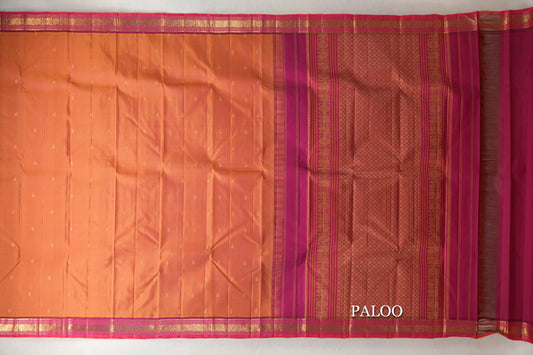 Dual Tone of Yellow and Pink Vintage Kanjivaram Silk Saree paloo