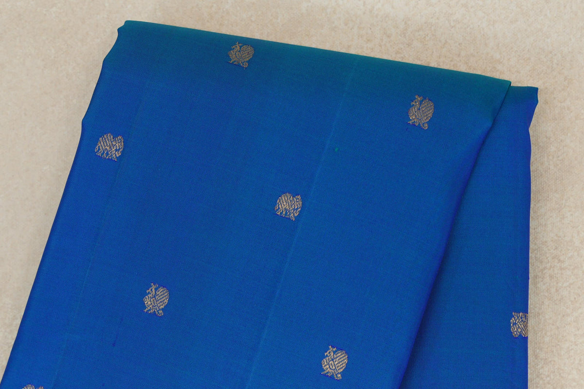 Peacock Blue Vintage Kanjivaram Silk Saree body zoom