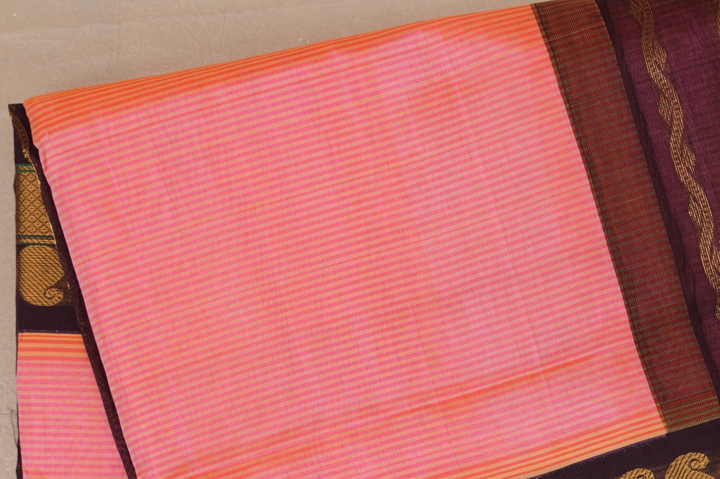 Peach pink with Deep plum Nine And A Half Yards Silk Cotton Saree by Shreenivas silks PSSR019147