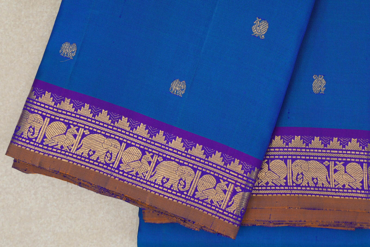 Peacock Blue Vintage Kanjivaram Silk Saree border zoom