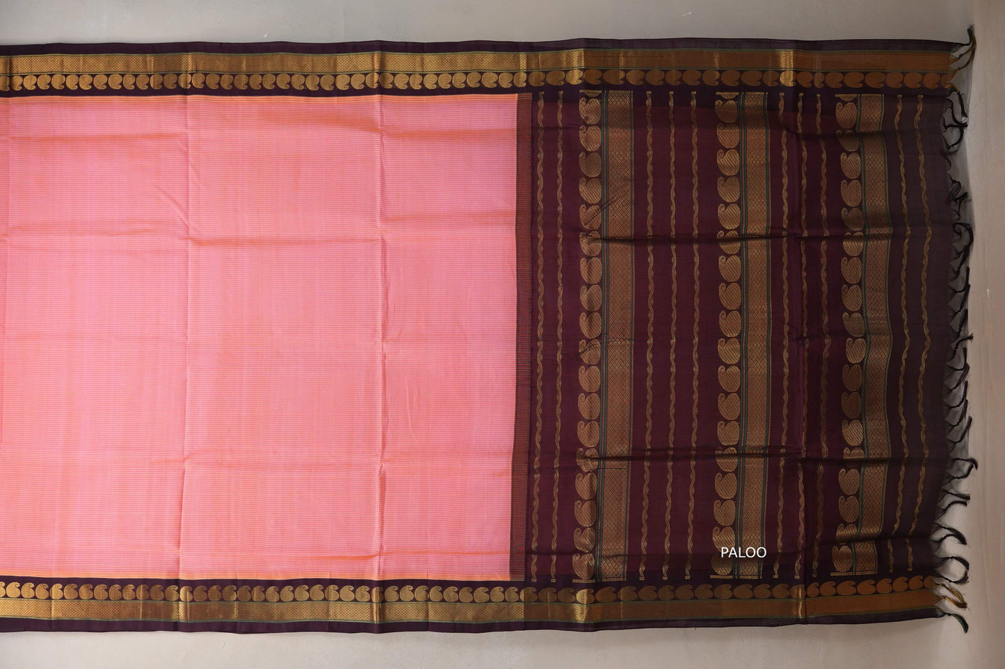 Peach pink with Deep plum Nine And A Half Yards Silk Cotton Saree by Shreenivas silks PSSR019147