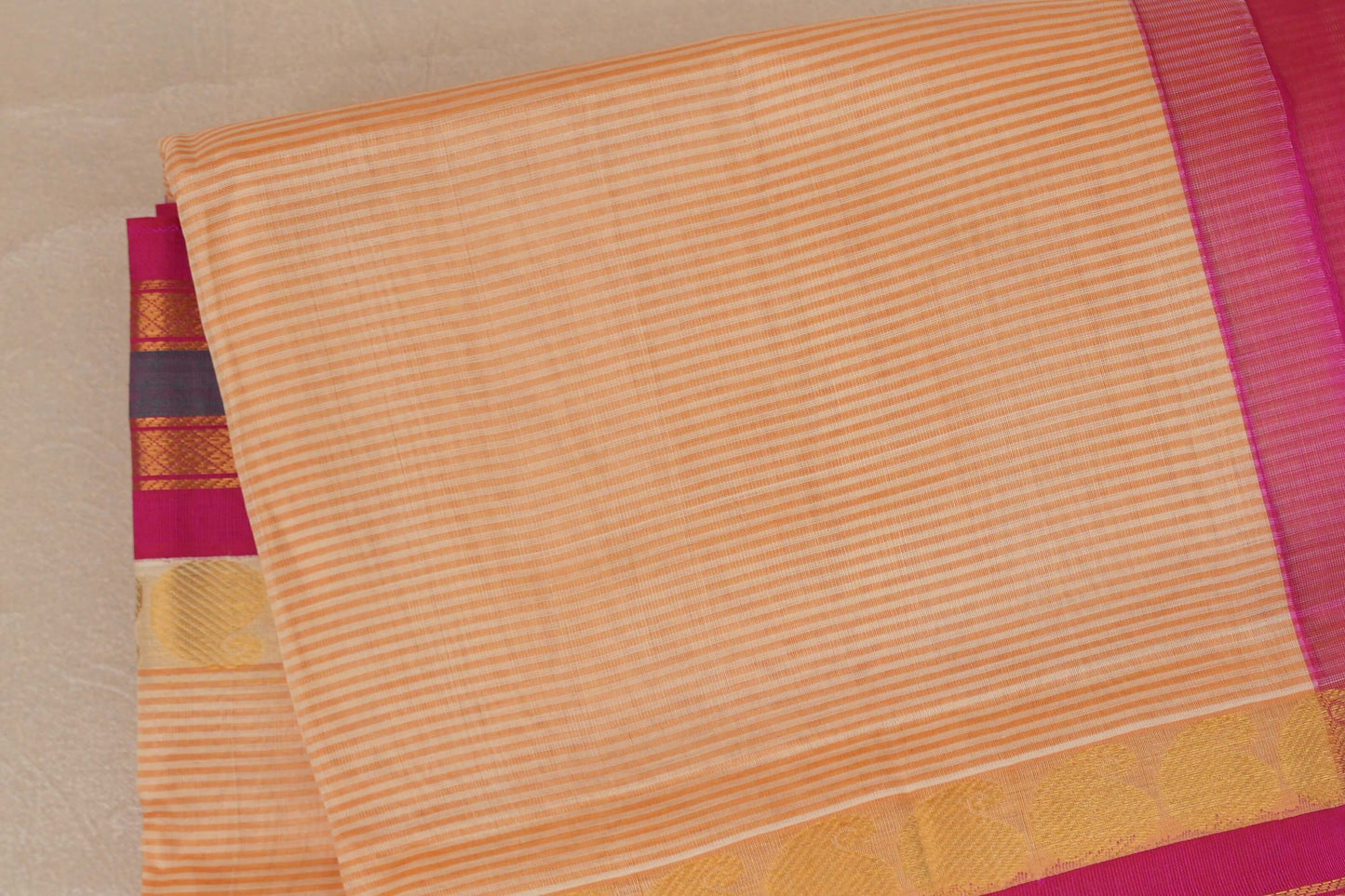 Sandal with Bright pink Nine And A Half Yards Silk Cotton Saree by Shreenivas silks PSSR019148