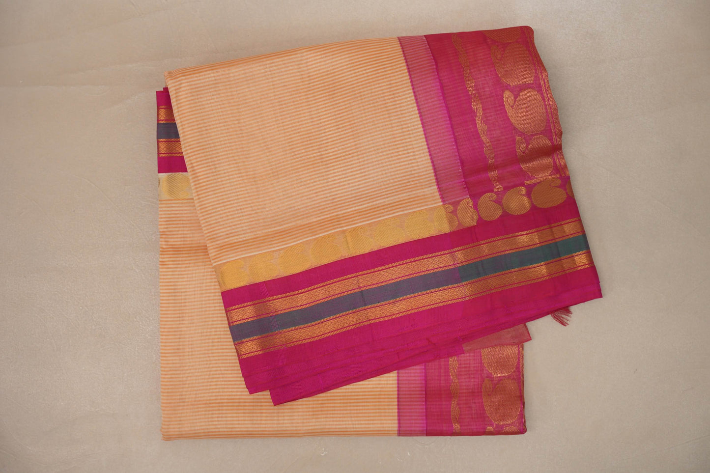 Sandal with Bright pink Nine And A Half Yards Silk Cotton Saree by Shreenivas silks PSSR019148