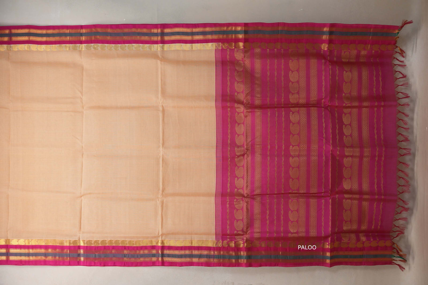 Sandal with Bright pink Nine And A Half Yards Silk Cotton Saree by Shreenivas silks PSSR019148