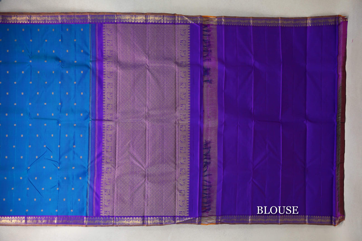 Peacock Blue Vintage Kanjivaram Silk Saree blouse