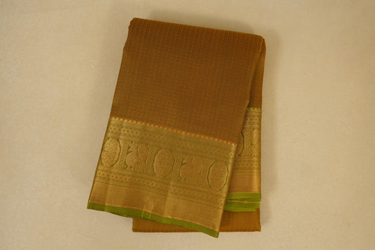 Folded Olive Green with Elaichi Green Borders Light Weight Kanchipuram Silk Saree