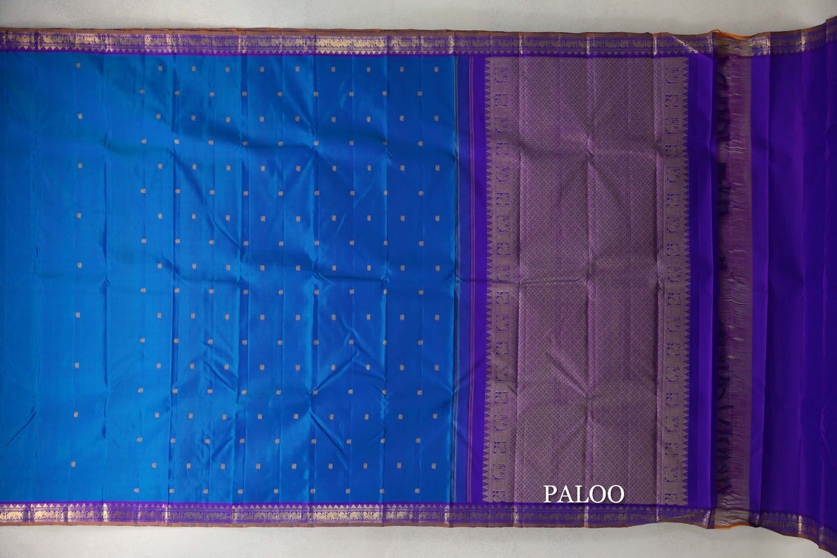 Peacock Blue Vintage Kanjivaram Silk Saree paloo