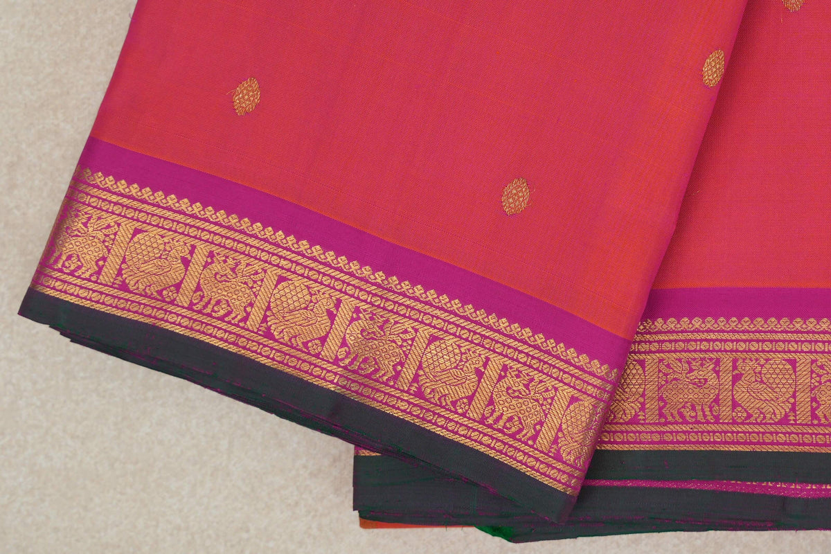 Dual Tone of Orange and Pink with Magenta Borders with Dark Green Selvedge Vintage Kanjivaram Silk Saree by Shreenivas Silks PSSR0110271