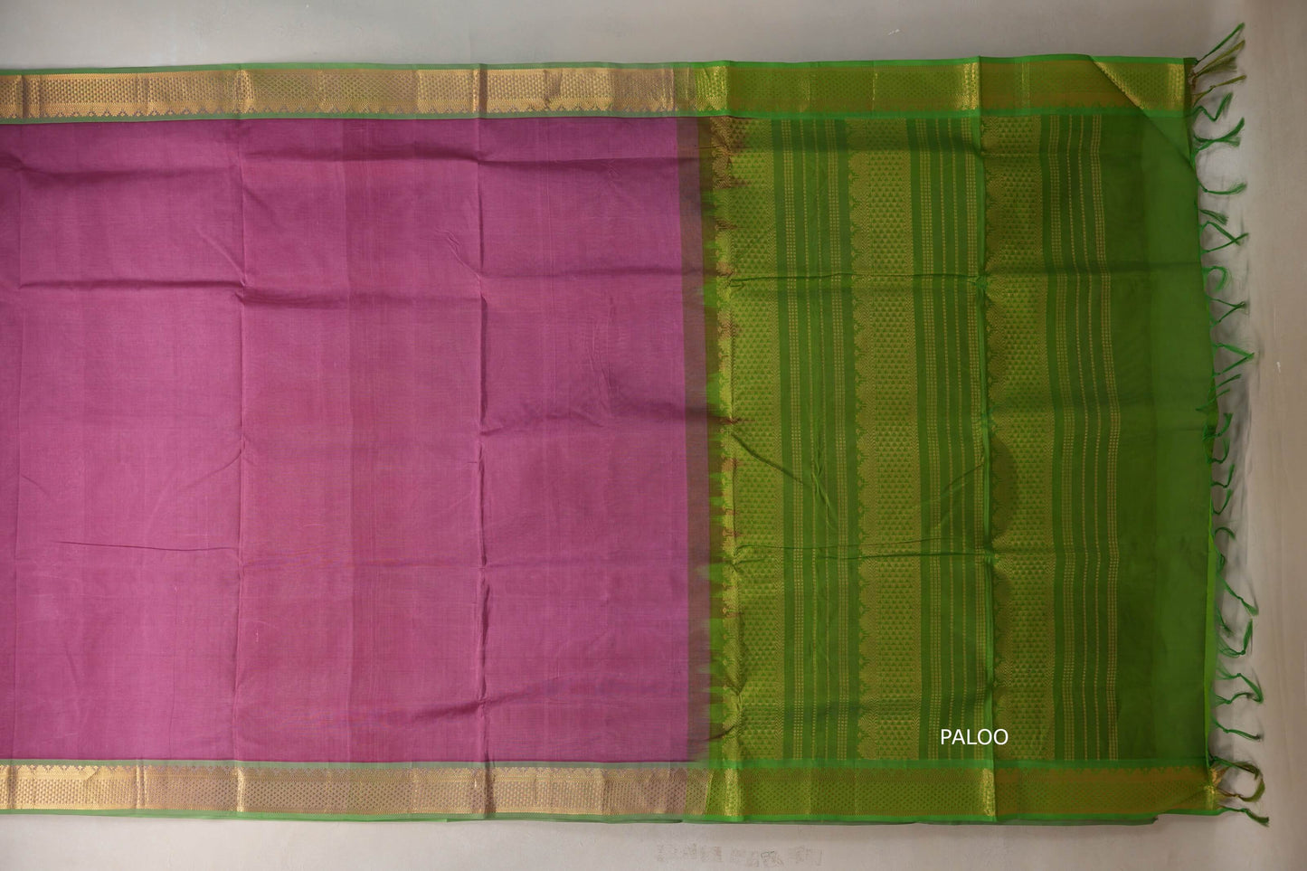 Dusty mauve with Bright leaf green Nine And A Half Yards Silk Cotton Saree by Shreenivas silks PSSR019150