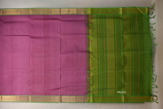 Dusty mauve with Bright leaf green Nine And A Half Yards Silk Cotton Saree by Shreenivas silks PSSR019150 - Parisera