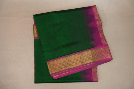 Deep Emerald Green with Bright magenta Nine And A Half Yards Silk Cotton Saree by Shreenivas silks PSSR019151 - Parisera