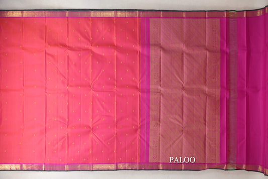 Dual Tone of Orange and Pink with Magenta Borders with Dark Green Selvedge Vintage Kanjivaram Silk Saree by Shreenivas Silks PSSR0110271 - Parisera