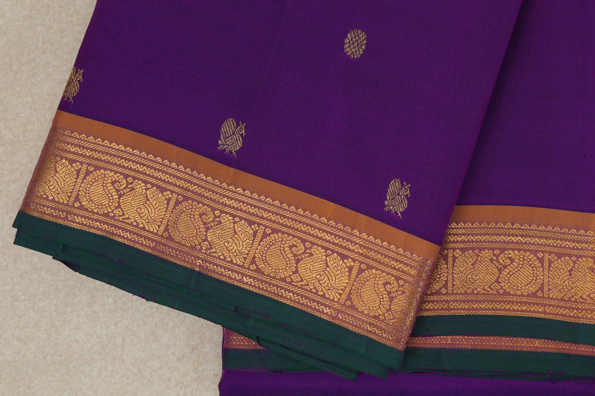 Dark Purple Vintage Kanjivaram Silk Saree border zoom