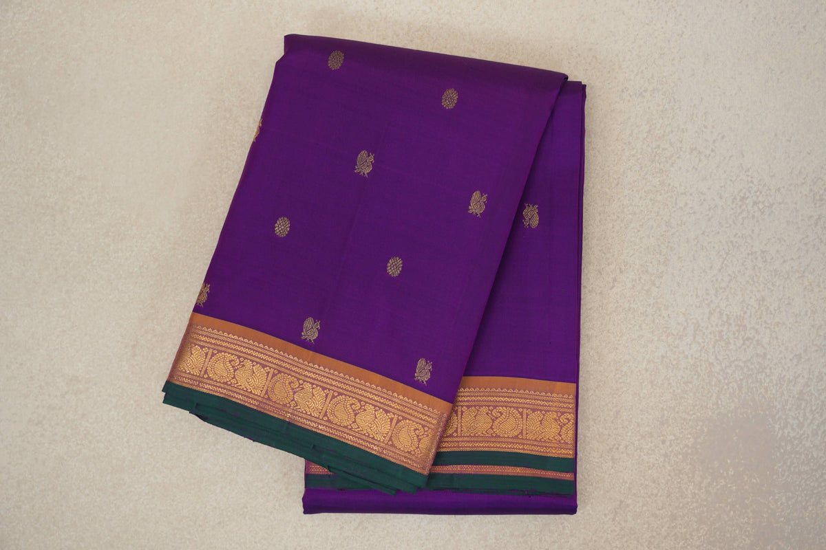 folded Dark Purple Vintage Kanjivaram Silk Saree