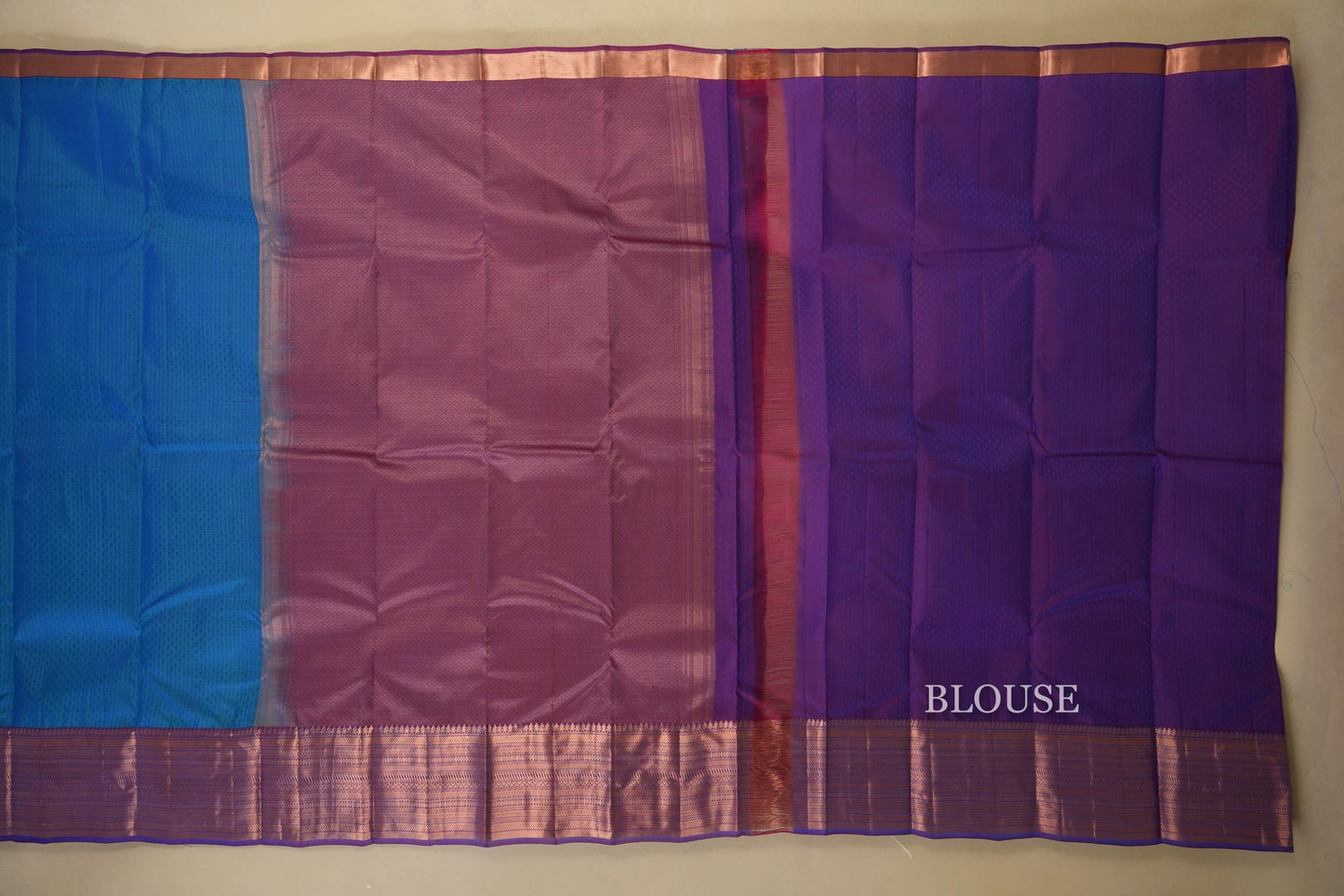 Peacock Blue with Violet Light Weight Kanchipuram Silk Saree blouse