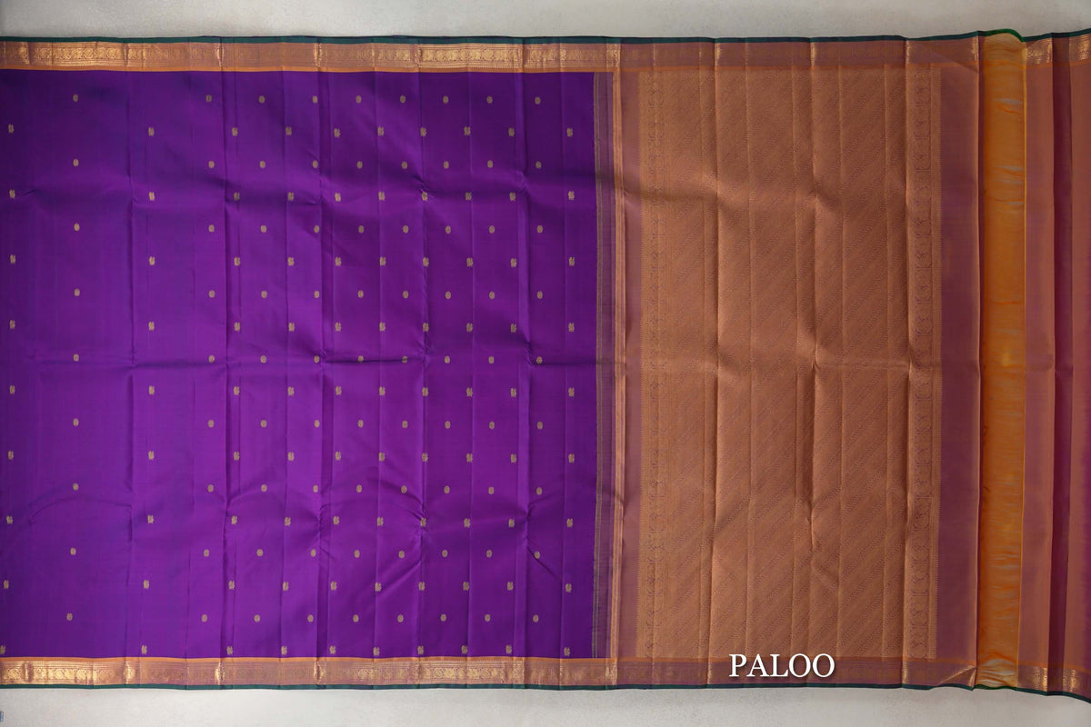 Dark Purple Vintage Kanjivaram Silk Saree paloo