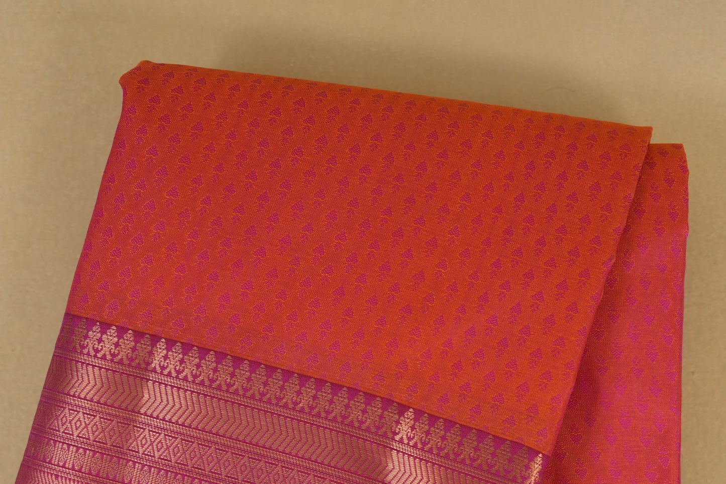 Pinkish Orange with Pink Borders Light Weight Kanchipuram Silk Saree  by A Silk Weave PSAC0901611 - Parisera
