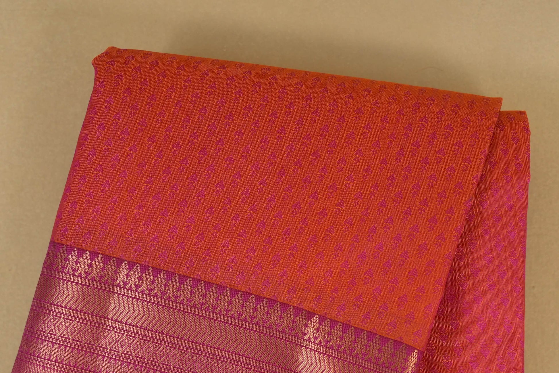 Pinkish Orange with Pink Borders Light Weight Kanchipuram Silk Saree  by A Silk Weave PSAC0901611 - Parisera