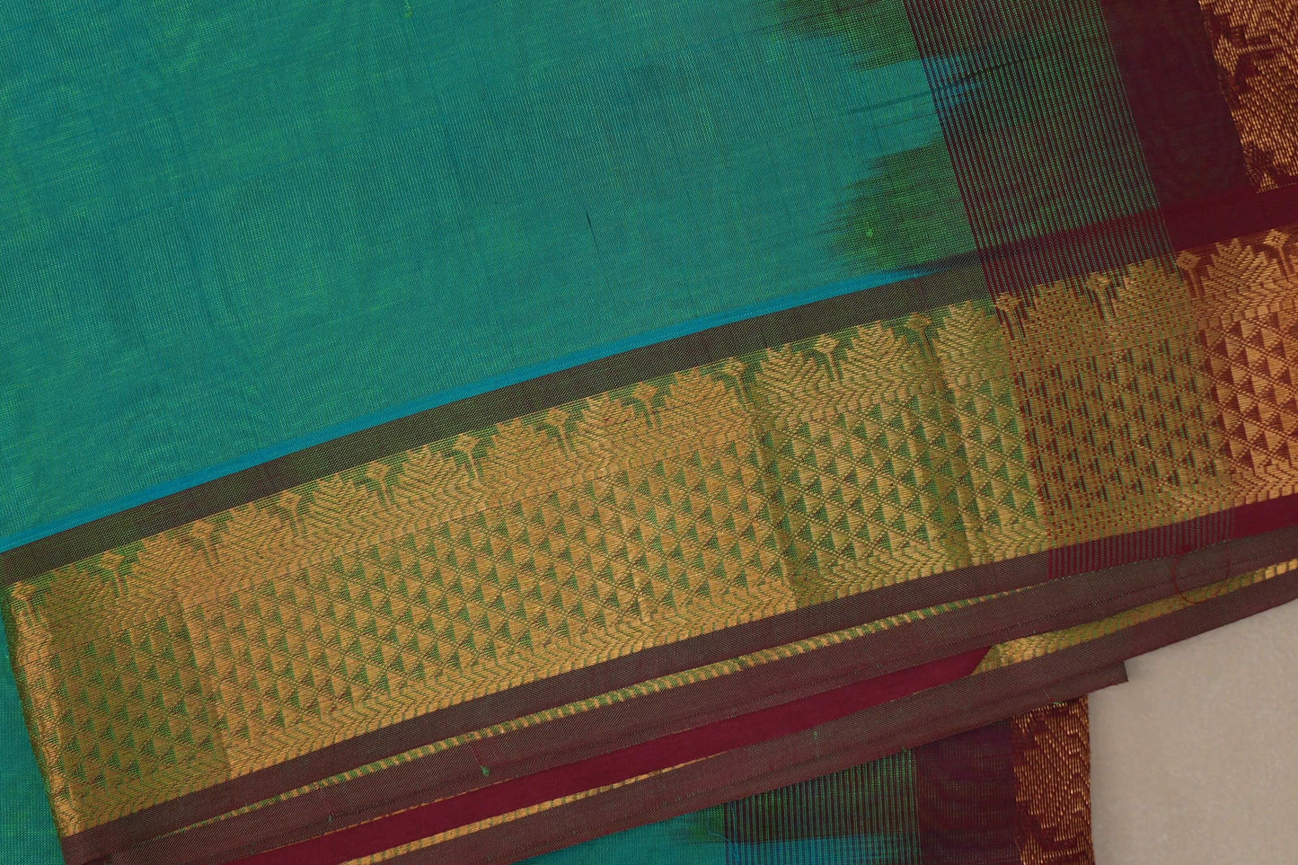 Rama blue with Reddish Maroon Nine And A Half Yards Silk Cotton Saree by Shreenivas silks PSSR019154