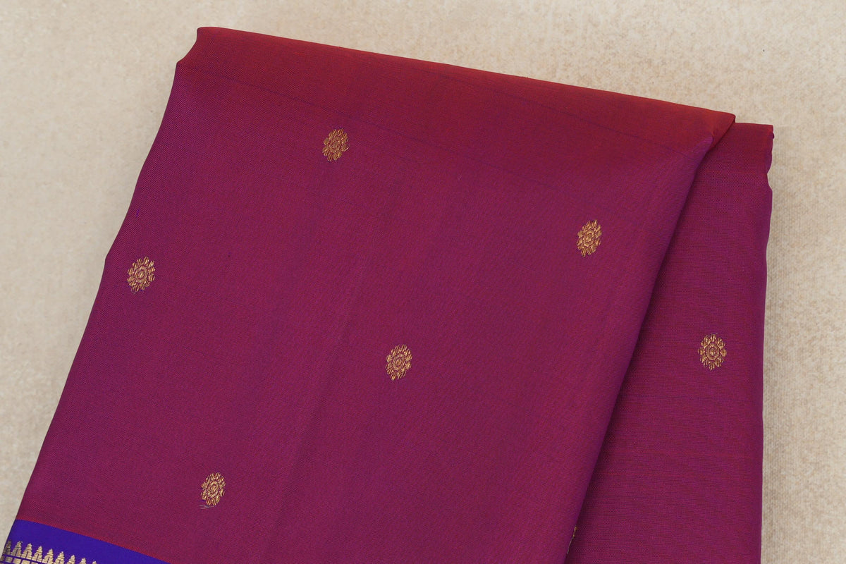 Dual Tone of Red and Violet Vintage Kanjivaram Silk Saree body zoom