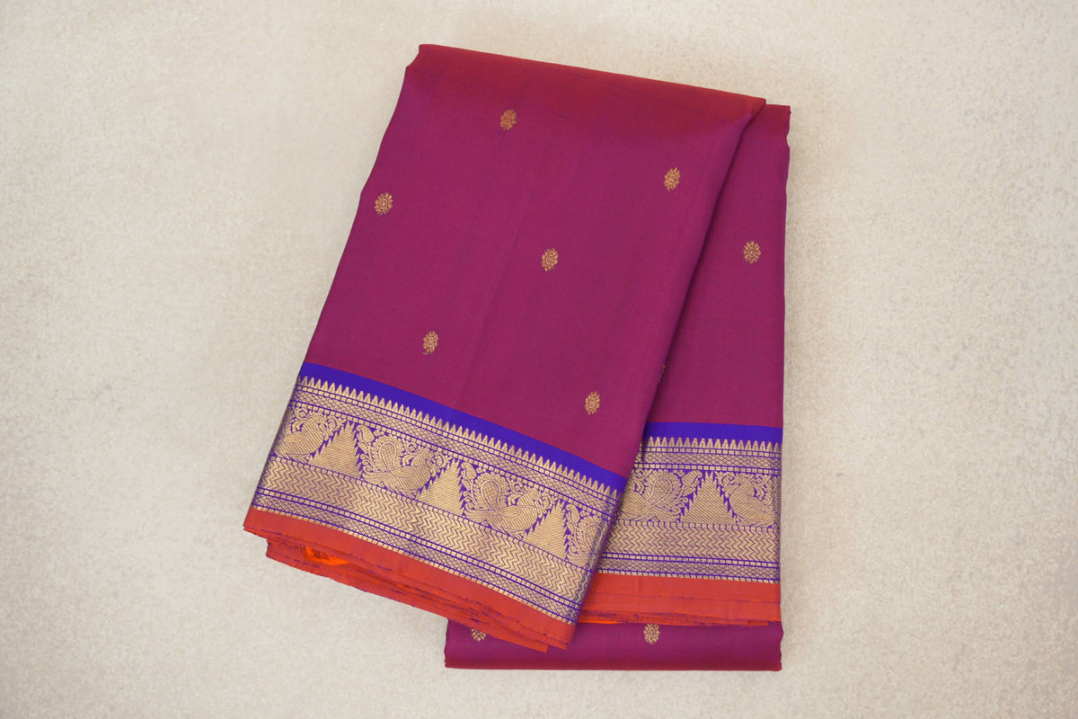 folded Dual Tone of Red and Violet Vintage Kanjivaram Silk Saree