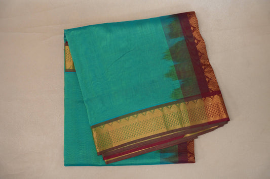 Rama blue with Reddish Maroon Nine And A Half Yards Silk Cotton Saree by Shreenivas silks PSSR019154 - Parisera