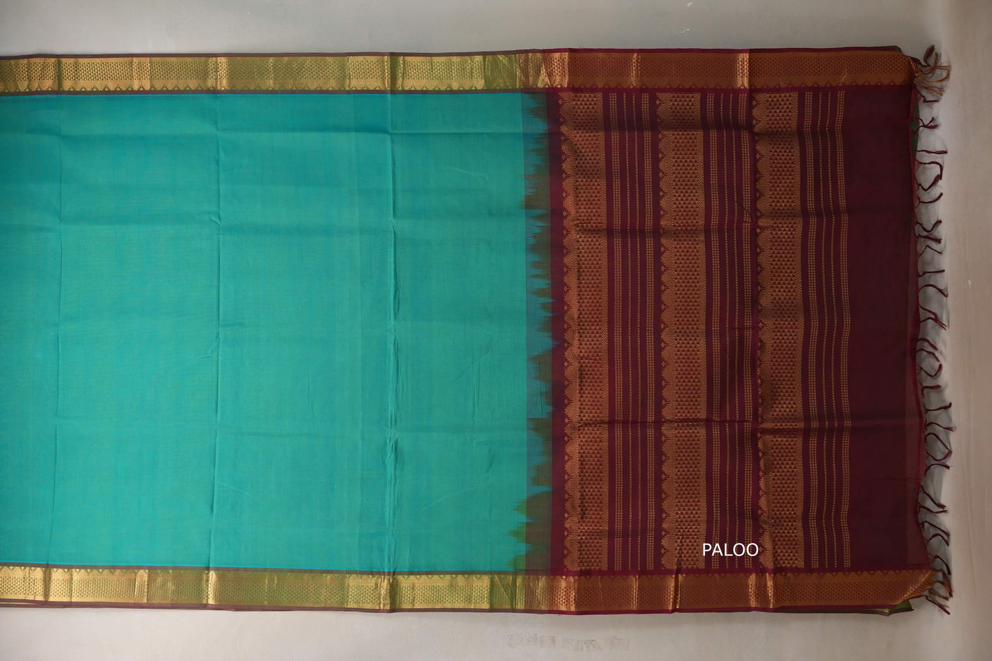 Rama blue with Reddish Maroon Nine And A Half Yards Silk Cotton Saree by Shreenivas silks PSSR019154