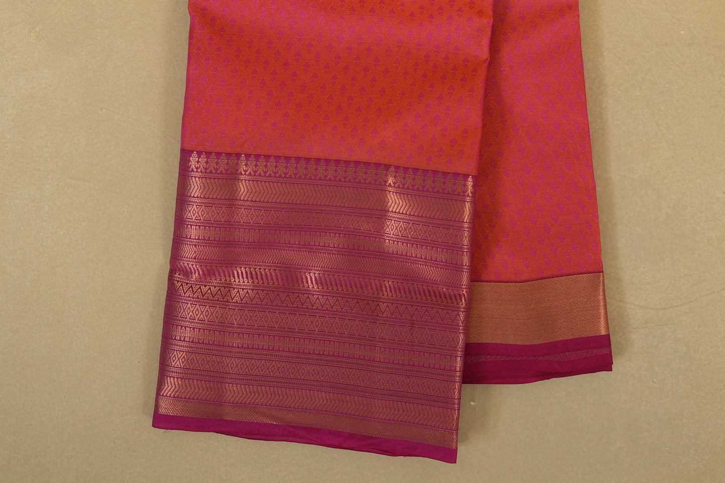Pinkish Orange with Pink Borders Light Weight Kanchipuram Silk Saree  by A Silk Weave PSAC0901611 - Parisera