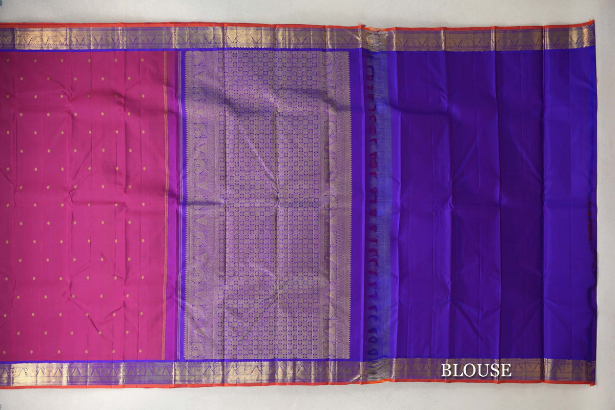 Dual Tone of Red and Violet Vintage Kanjivaram Silk Saree blouse