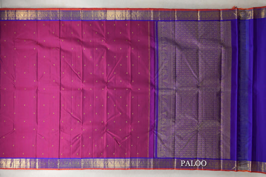 Dual Tone of Red and Violet Vintage Kanjivaram Silk Saree paloo