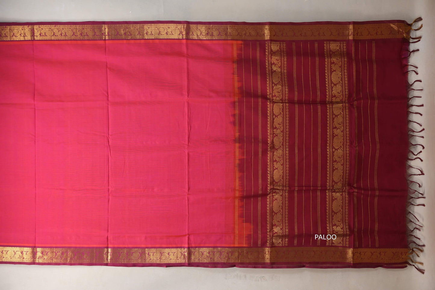 Orangish pink with Reddish Maroon Nine And A Half Yards Silk Cotton Saree by Shreenivas silks PSSR019155