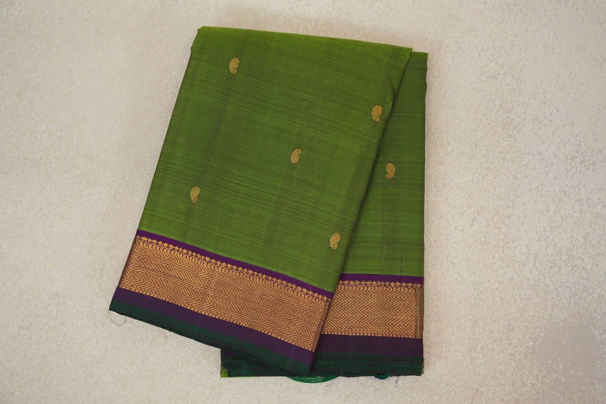 folded Parrot Green Vintage Kanjivaram Silk Saree