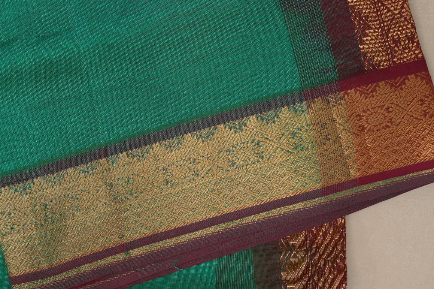 Emerald Green with Reddish Maroon Nine And A Half Yards Silk Cotton Saree by Shreenivas silks PSSR019156