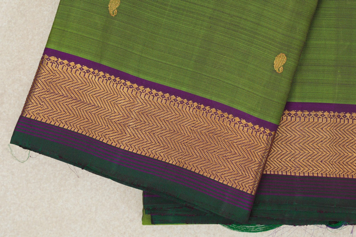 Parrot Green Vintage Kanjivaram Silk Saree border zoom
