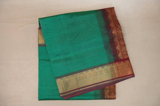 Emerald Green with Reddish Maroon Nine And A Half Yards Silk Cotton Saree by Shreenivas silks PSSR019156 - Parisera