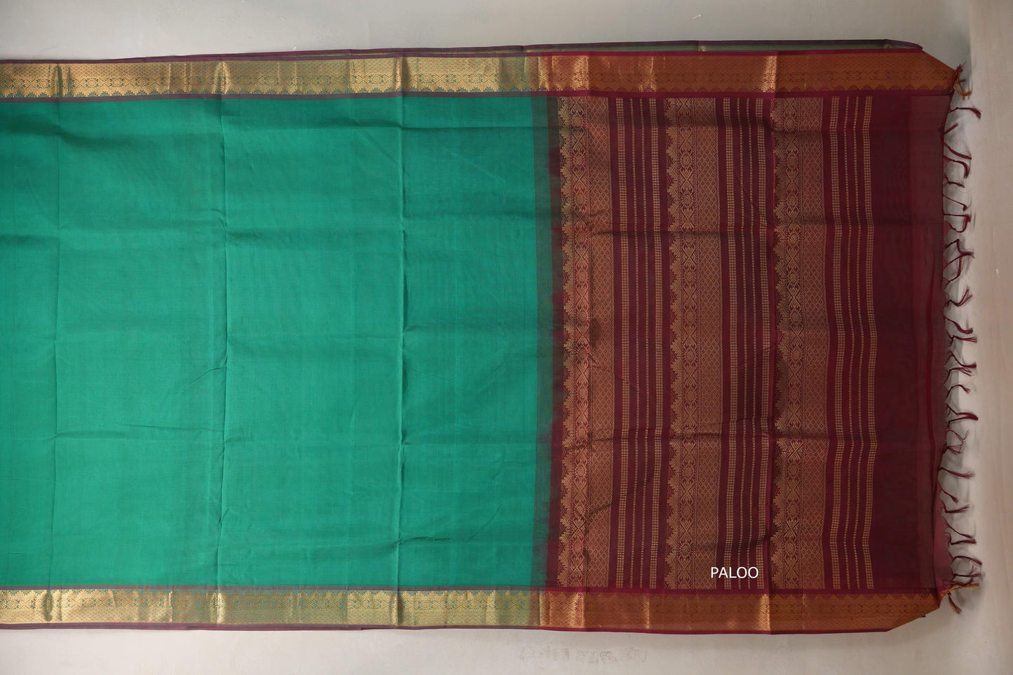 Emerald Green with Reddish Maroon Nine And A Half Yards Silk Cotton Saree by Shreenivas silks PSSR019156