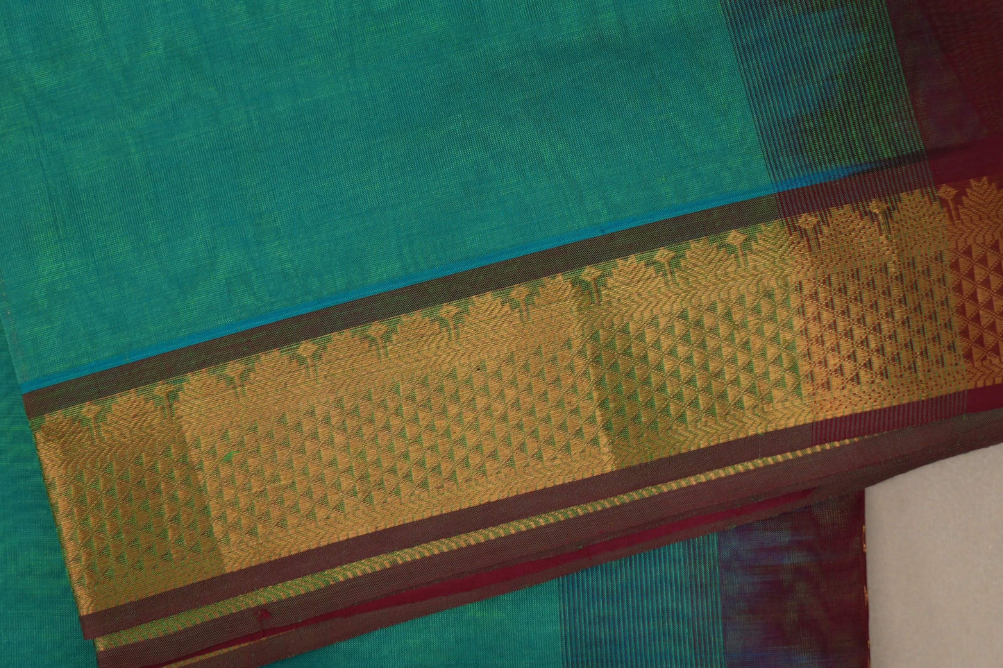 Rama Green with Reddish Maroon Nine And A Half Yards Silk Cotton Saree by Shreenivas silks PSSR019157