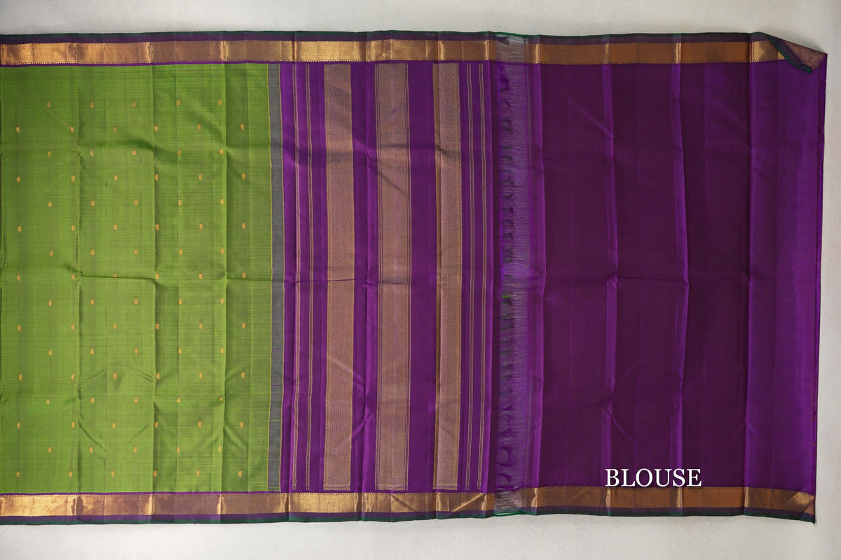 Parrot Green Vintage Kanjivaram Silk Saree blouse
