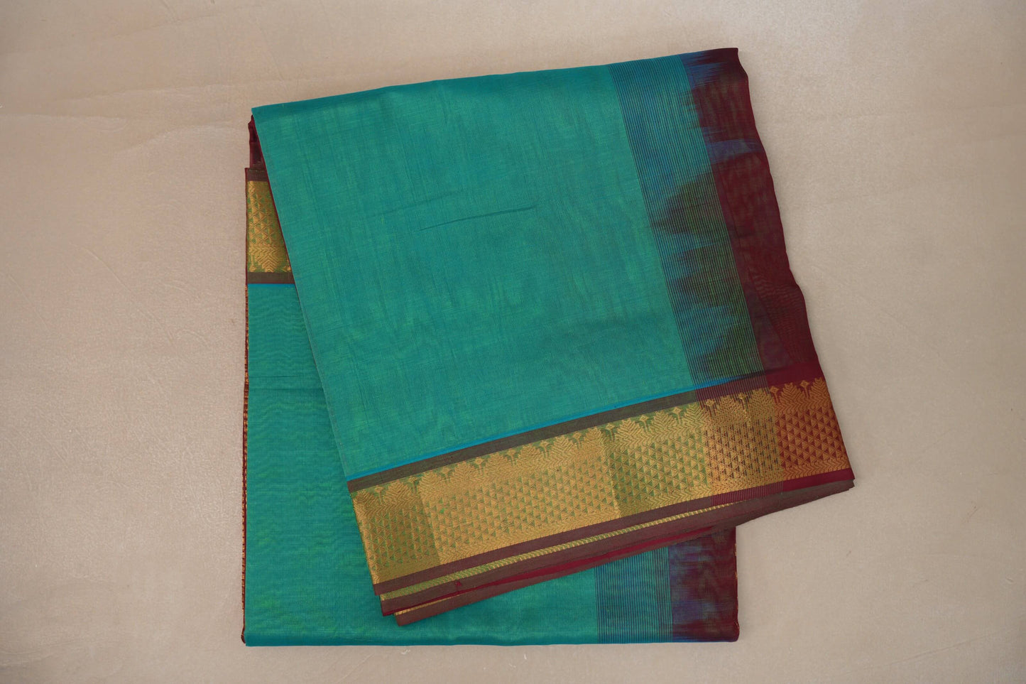 Rama Green with Reddish Maroon Nine And A Half Yards Silk Cotton Saree by Shreenivas silks PSSR019157