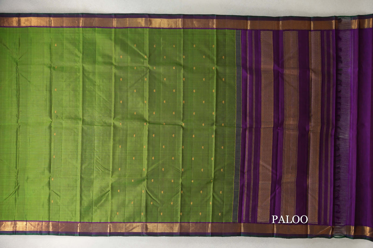 Parrot Green Vintage Kanjivaram Silk Saree paloo