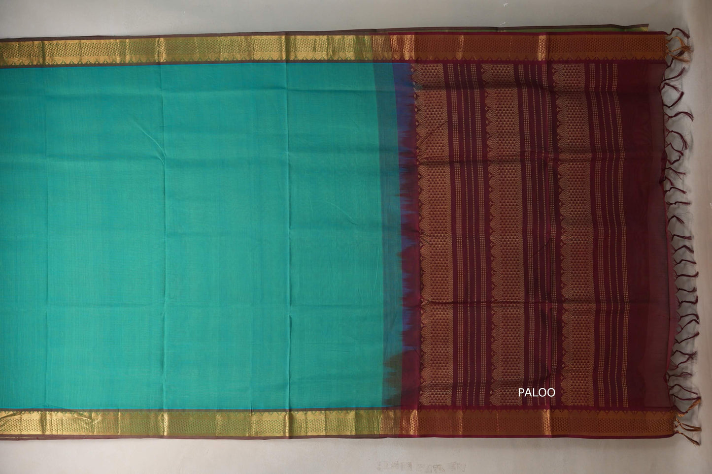 Rama Green with Reddish Maroon Nine And A Half Yards Silk Cotton Saree by Shreenivas silks PSSR019157