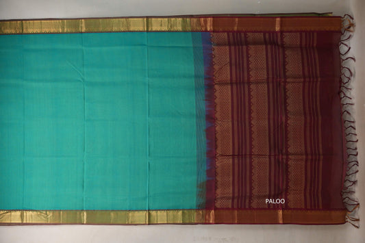 Rama Green with Reddish Maroon Nine And A Half Yards Silk Cotton Saree by Shreenivas silks PSSR019157 - Parisera